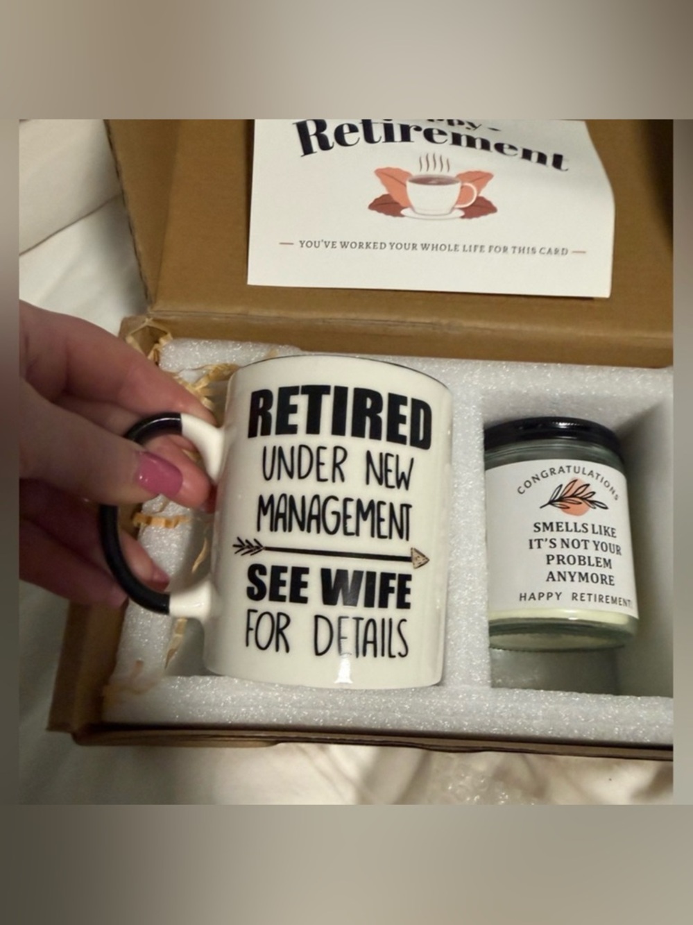 Mug and Candle Set “Retirement” great humor gift with gift box and card! NWB